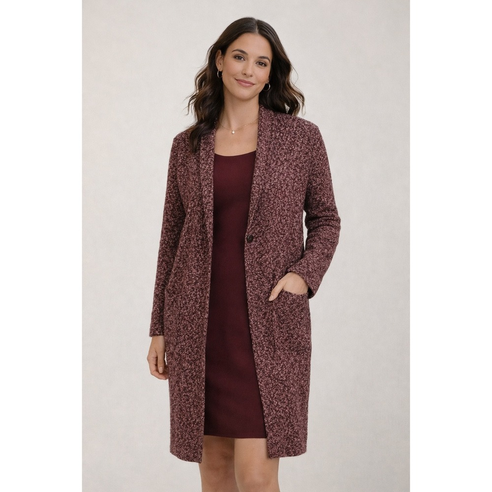 J. Jill Womens Burgundy Marled Knit Longline Cardigan‎ Size Large